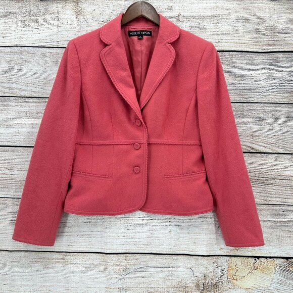 Albert Nipon Blazer Womens Size 12 Coral Jacket Wool Blend Lined Pockets - Picture 1 of 11